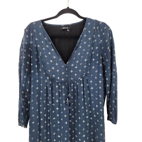 Madewell Womens Silk Medallion Dot Maxi Dress Blue Sz 4 Tiered Flowy Modest - Picture 6 of 15